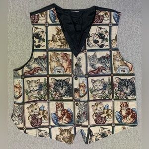 Vintage Cat/Granny Needle Point-Tapestry Vest